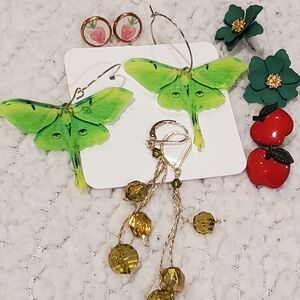 Colorful Earring Set with Green and Red Accents